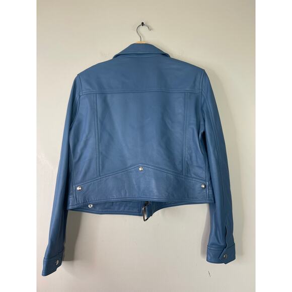 NEW Iro Lamb Leather Kolmar Cropped Moto Jacket Women's Light Blue Size: 10 - Picture 6 of 7